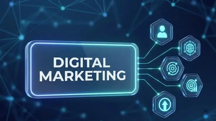 Digital Marketing graphic displaying network icons, optimized by the best freelance digital marketing consultant in Ernakulam